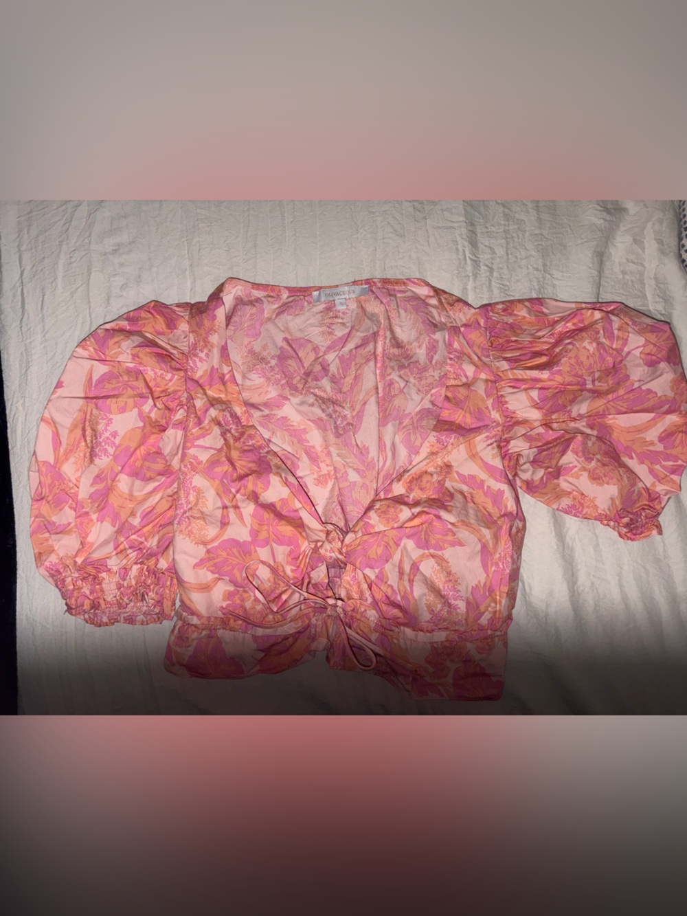 Olivaceous Pink and Orange Floral Tie-Front Crop Top